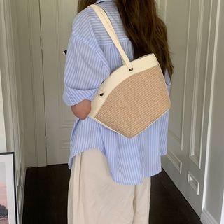 Pháp Retro Túi Rơm Nữ Kỳ Nghỉ Đi Biển Phong Cách Thường Ngày Phong Cách Phương Tây Tất Cả Trận Đấu Giỏ Rau Túi Đeo Vai Túi Dệt Thời Trang 0MCQ