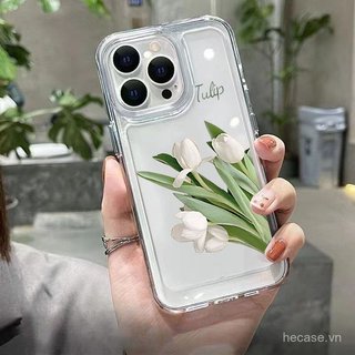 Ốp điện thoại trong suốt trong suốt Tulip trắng Thích hợp cho iPhone 17 16 15 promax xs xr 14promax 13 12 11 pro max 12promax 15plus 16promax 17pro Ốp chống sốc