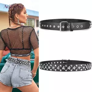AqToCna Đinh Tán Rỗng Viên Đạn Trang Trí Thắt Lưng Da Thời Trang Studded Goth Ro Hoang Dã Có Thể Điều Chỉnh Nữ Punk Thắt Lưng AqToCna