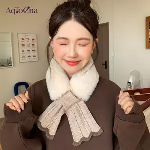 AqToCna Mùa Đông Sang Trọng Khăn Người Phụ Nữ Thi Giả Lông Thỏ Khăn Cổ Đan Chữ Thập Đi Xe Đạp Ngoài Trời Chống Gió Ne Bảo Vệ Ne Ấm Hơn AqToCna