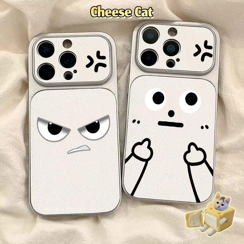 Ốp điện thoại da màu trắng đơn giản biểu cảm tức giận cho iPhone 17 Pro Max 15 16 13 12 11 Pro Xs XR