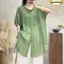 Áo Sơ Mi Tay Ngắn Vải Lanh Cotton Giữa Chiều Dài Nghệ Thuật Retro Cổ POLO Thêu Top Phù Hợp Với Quần Áo Nữ Rộng 5.26