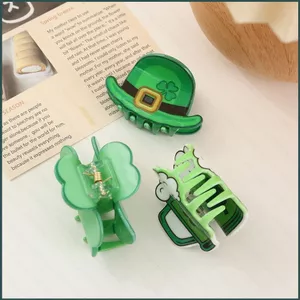 SQ St Patricks Ngày Acrylic lấy kẹp cỏ ba lá trefoil màu xanh lá cây móng vuốt kẹp Mũ đội đầu Phụ kiện