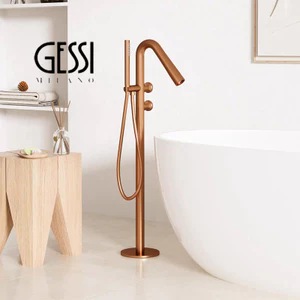 Vòi bồn tắm GESSI của Ý, loại gắn sàn, gắn tường ẩn, mạ niken xước màu vàng hồng, vòi nóng lạnh gắn trên bề mặt bên cạnh