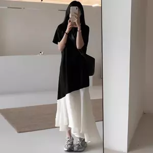 Kích thước lớn Mùa hè Sản phẩm mới Đầm khâu sang trọng Nữ béo mm Mặc che bụng Váy xích đu lớn