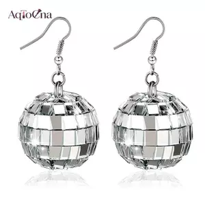 AqToCna 1 Đôi 70 Màu Bạc Sáng Bóng Disco Bóng Tòn Ten Bông Tai Nữ Thoáng Mát Thời Trang Trang Trang Sức Retro Tròn Thả Bông Tai AqToCna