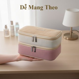 Túi Trang Điểm Du Lịch Hai Lớp Dung Tích Lớn PU Dụng Cụ Sắp Xếp Mỹ Phẩm Di Động Vệ Sinh Bảo Quản