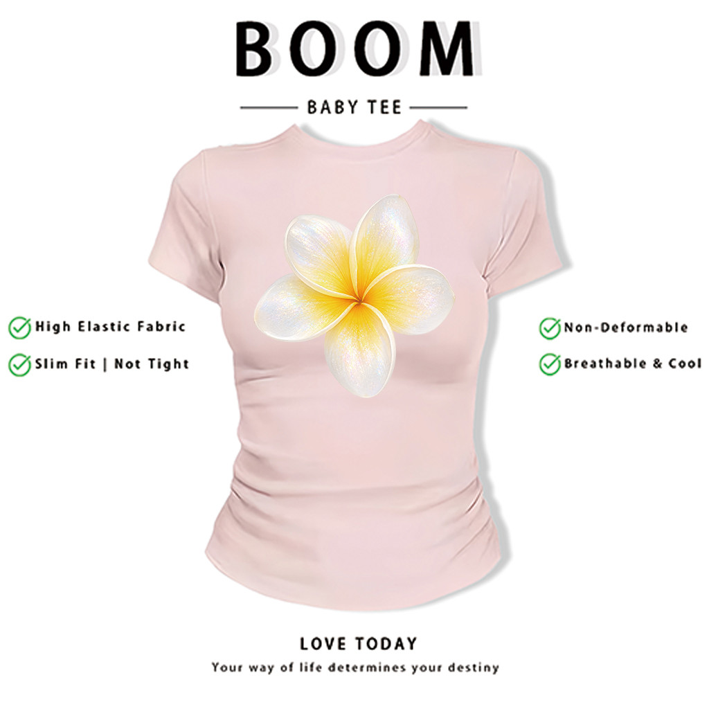 BOOM Áo Baby Tee Nữ Cotton Ôm Body-Áo Thun Ngắn Tay Y2K In Hình PhongCách Mùa Hè, Cổ Tròn Hàng Đầucách hàn quốc phong&32