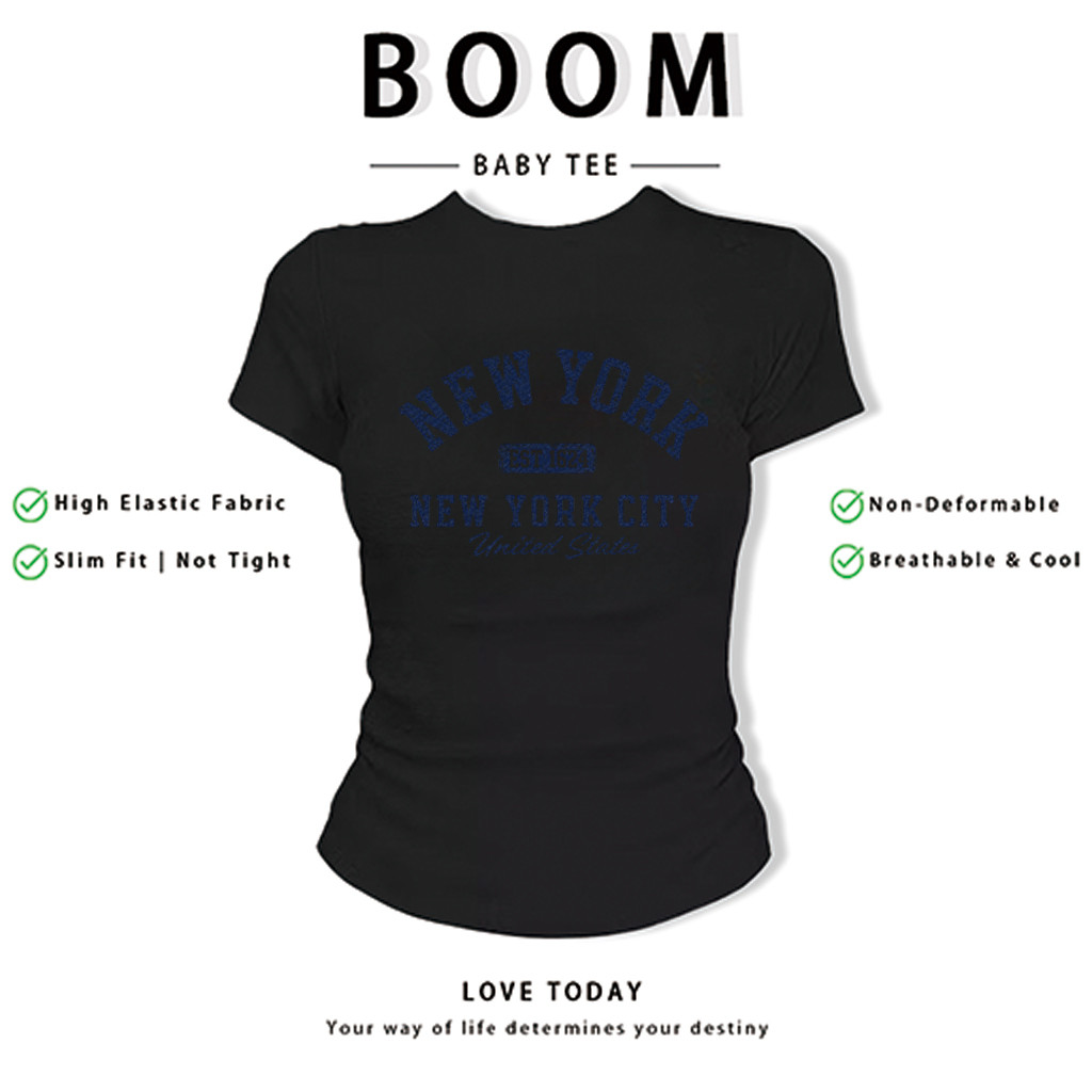 BOOM Áo Baby Tee Nữ Cotton Ôm Body-Áo Thun Ngắn Tay Y2K In Hình PhongCách Mùa Hè, Cổ Tròn Hàng Đầucách hàn quốc phong&53
