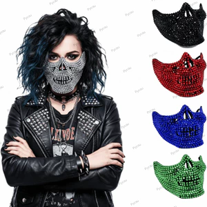PYCOU Hóa trang nửa mặt, Cosplay phong cách kinh dị lấp lánh, Gothic thủ công Punk Rock Style Kim cương giả Unisex