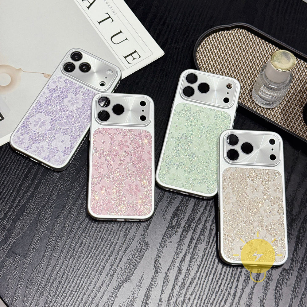 Phone Case For iPhone 17 Pro Max 16 15 14 TPU Lace Glitter Powder Heat Dissipation Glitter Powder Aesthetic Korean Cute