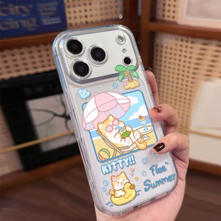 Mèo Kỳ Nghỉ Hè ỐP đIệN ThoạI Cho IPhone 17 16PRO 15Plus 14 13 12 11 Promax XR XSMAX ốP Silicon TPU MềM Trong SuốT