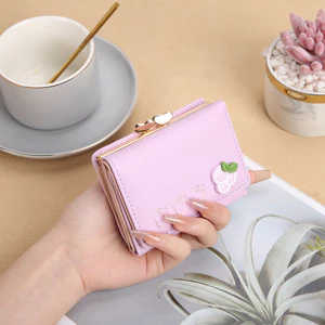 Ví nữ ngắn mini da PU dáng gập kết hợp khóa bấm nhiều ngăn chủ đề trái cây xinh xắn MUN STORE VFR874