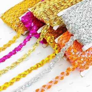 PYCOU Sequin Ren Bện Ban Nhạc, DIY May 15MM Ruy Băng, Ren Vải Phụ Kiện 5 Sân Đầm Băng Cưới Trang Trí Đồ May Vá