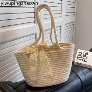 Văn Học Handmade Túi Rơm Nữ Hàn Quốc Đi Biển Kỳ Nghỉ Giỏ Rau Túi Dệt Một Vai Di Động Đi Biển Xô Túi Lớn