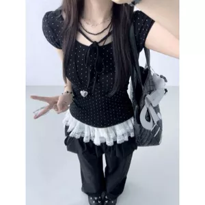 Áo thun ngắn tay có dây buộc cổ điển ngọt ngào phong cách Hàn Quốc dành cho nữ mùa hè Slim-Fit
