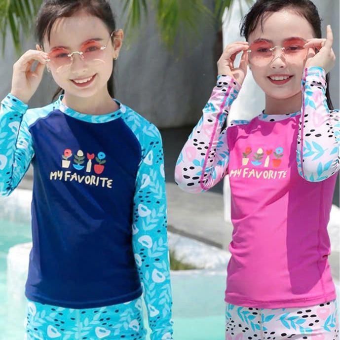 Đồ bơi cho bé gái dài tay, bộ bơi bé gái size đại 15kg tới 50kg co giãn 4 chiều