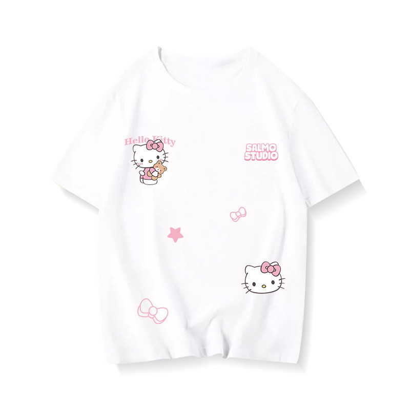 （Giao hàng 24h）Angela Áo thun tết nữ Đỏ mận form rộng cổ tròn Hello Kitty in hình cute local brand