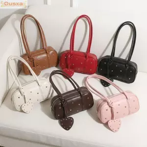 Túi xách OUSXA Boston, Túi đeo vai Niche bằng da PU bóng loáng, Ngôi sao thời trang Đinh tán Túi đeo nách cổ điển đơn giản Túi Tote đi lại