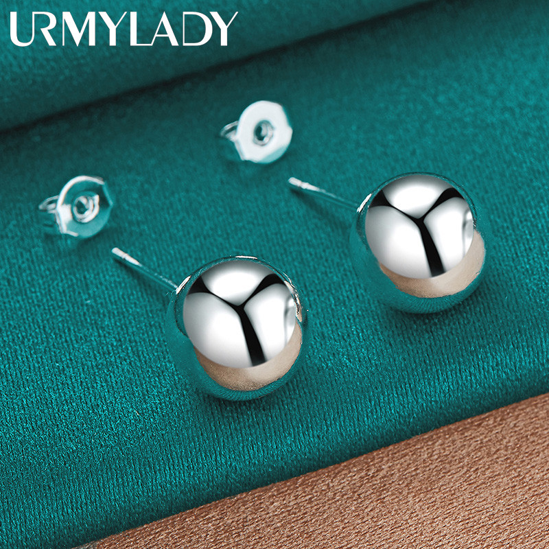 URMYLADY Bạc 925 8MM Hạt Bông Tai Dành Cho Nữ Thời Trang Cưới Đính Hôn Quyến Rũ Trang Sức