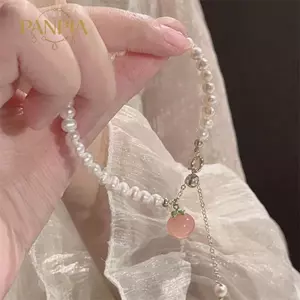 PNPIA- Thời Trang Hàn Quốc Đào Mặt Dây Chuyền Vòng Tay Nữ Thanh Lịch Baroque Ngọc Trai Dây Chuyền Vòng Tay Trang Sức Dự Tiệc Quà Tặng