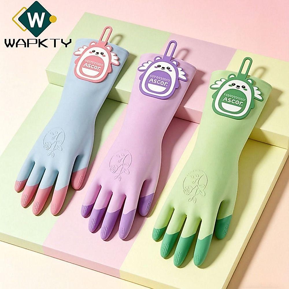 WAPKTY 1 Đôi Găng Tay Rửa Chén, Găng Tay Vệ Sinh Giặt Kéo Dài Hoạt Hình, Găng Tay Vệ Sinh Nhà Bếp Chống Trơn Trượt Bền Đẹp Chống Nước Chống Thấm Nước Sử Dụng Nhà Bếp