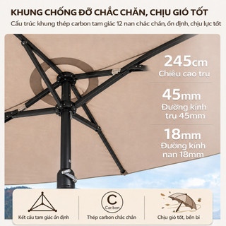 Ô dù che nắng 3 tán ngoài trời, diện tích lớn, chống tia UV, kèm kèm đế nước 60L, dùng cho sân vườn quán cafe