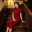 WHX [Sườn xám dài vừa phải] Đầm mỏng kiểu dáng sườn xám dài họa tiết xương cá Sườn xám cổ điển