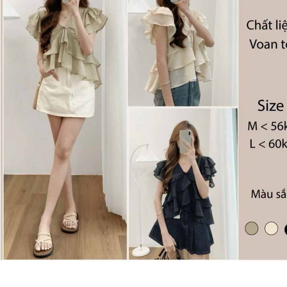 Áo Voan Tơ Cổ V Tay Hến Bèo Tầng A312088 Thời Trang Nữ