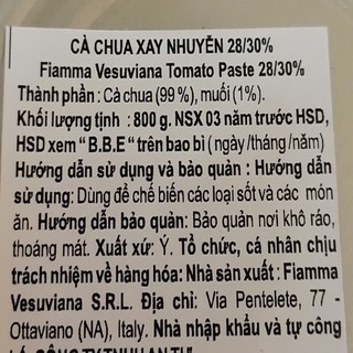 CÀ CHUA XAY NHUYỄN  Ý VESUVIANA Tomato Paste -FIAMMA - lon lớn 400g