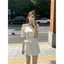 Hot Girl Tính khí Slanted Vai chấm bi eo hẹp + Váy xẻ tà Bộ đồ hai mảnh