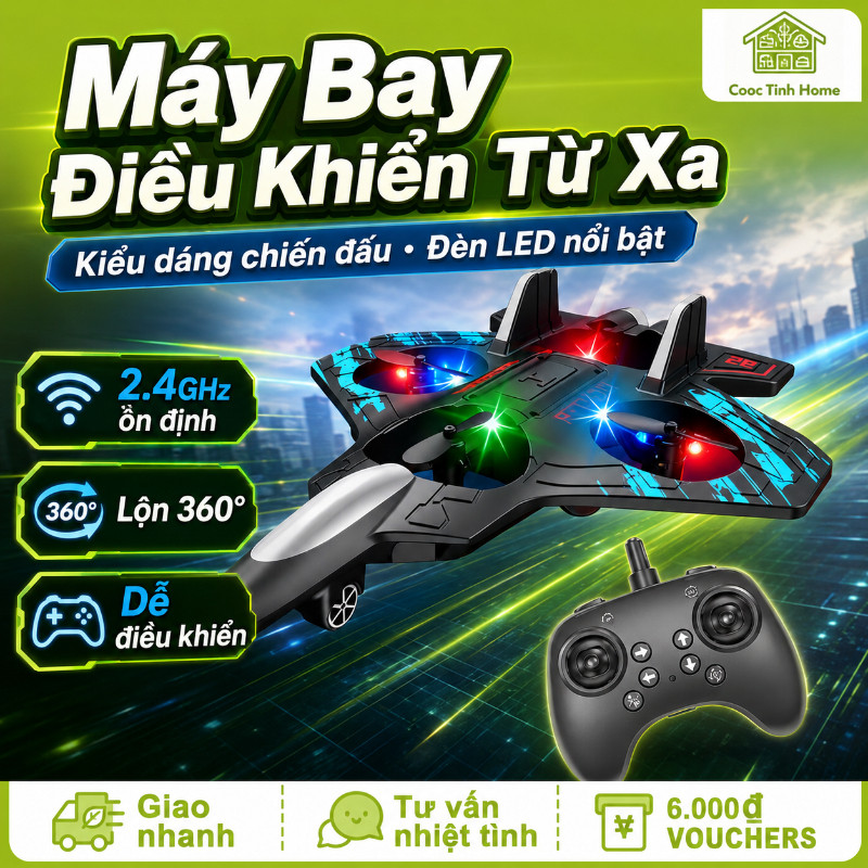 Máy Bay Điều Khiển Từ Xa Kiểu Dáng Chiến Đấu, 4 Cánh 4 Động Cơ, Dễ Sử Dụng, ,Kèm Pin