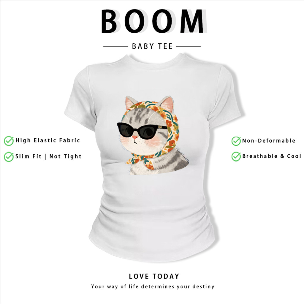 BOOM Áo Baby Tee Nữ Cotton Ôm Body-Áo Thun Ngắn Tay Y2K In Hình PhongCách Mùa Hè, Cổ Tròn Hàng Đầucách hàn quốc phong149