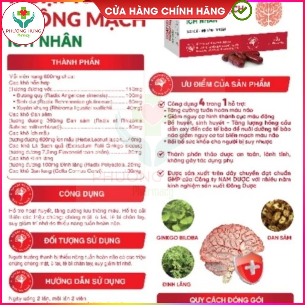 Hoạt Huyết Thông Mạch Ích Nhân Giúp Hỗ Trợ Hoạt Huyết, Tăng Cường Lưu Thông Máu Não - Hộp 30 Viên