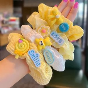 Cô Gái Ngọt Ngào Màu Vàng Scrunch Dây Buộc Tóc Gấu Hoa Dễ Thương Dây Buộc Tóc Mori Nơ Phụ Kiện Tóc Dễ Thương