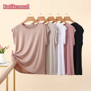 Áo thun nữ modal trơn mùa hè mới tay ngắn mỏng áo sơ mi dáng rộng thông thường Áo đa năng L 2XL