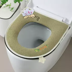 Đệm bồn cầu bằng vải Cotton và vải lanh để sử dụng tại nhà, thích hợp cho mọi mùa, có tay cầm, chống thấm nước và thoải mái