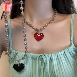 GAVESTO Trái Tim Tình Yêu Mặt Dây Chuyền Vòng Cổ, Trang Sức Phong Cách Cô Gái Cay Vòng Cổ Trái Tim Đỏ, Punk Hạt Dây Xích Hip Hop Thời Trang Chokers Nữ