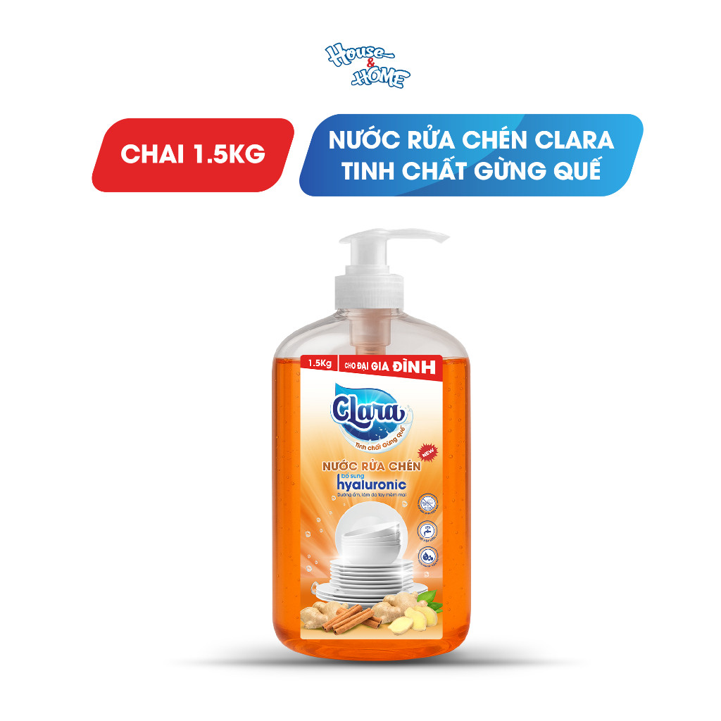 Nước Rửa Chén Clara Tinh Chất Gừng Quế 1,5kg NRCQG04, Nước Rửa Bát Hương Thơm Lành Tính Đánh Bay Dầu Mỡ Hàng Chính Hãng