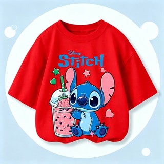 Áo Thun Hè Trẻ Em Màu Trắng In Stitch & Trà Sữa, Chất Vải Bông Mềm Thấm Mồ Hôi COD