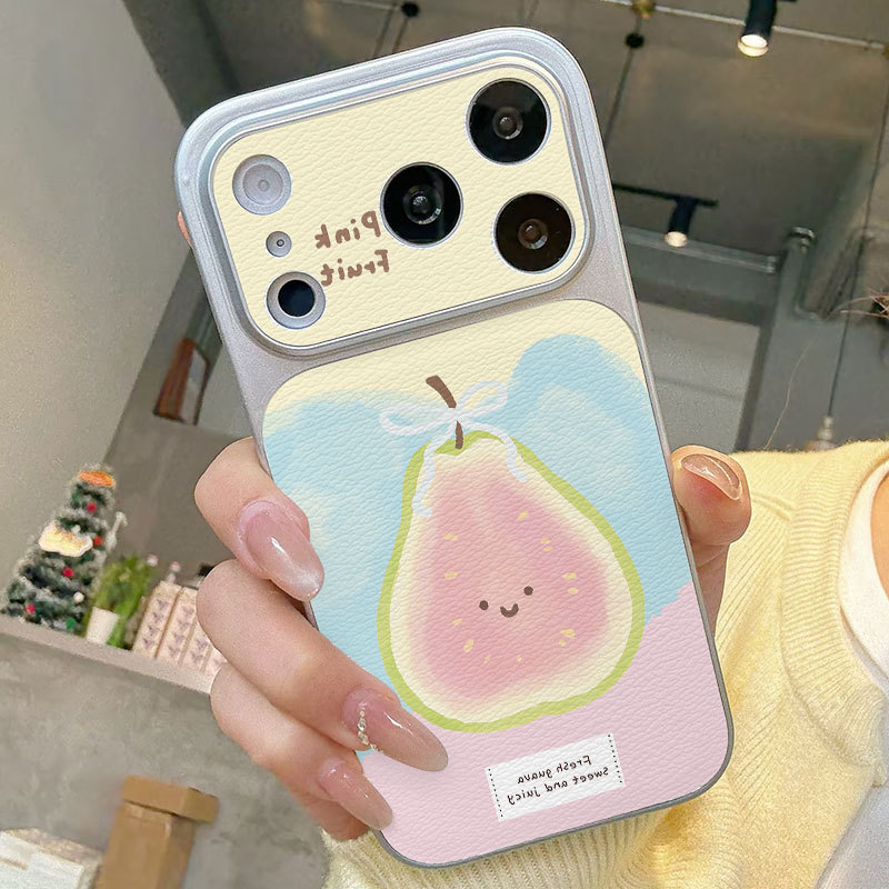 Ốp lưng iPhone Mạ họa tiết da Họa tiết quả lê hồng iPhone 17 16 15 14 13 12 11 Pro Max Plus Max