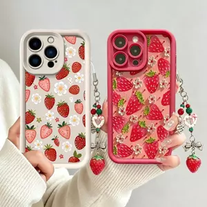 Hoa Dâu Tây Tranh Mặt Dây Chuyền Dây Xích Dành Cho Infinix Hot 60 50 40 30i Note 40 50 Pro 50S 40S Smart 9 8 10 Plus Tecno Camon 40 Pro 50 Ốp Lưng Điện Thoại Silicon Mờ