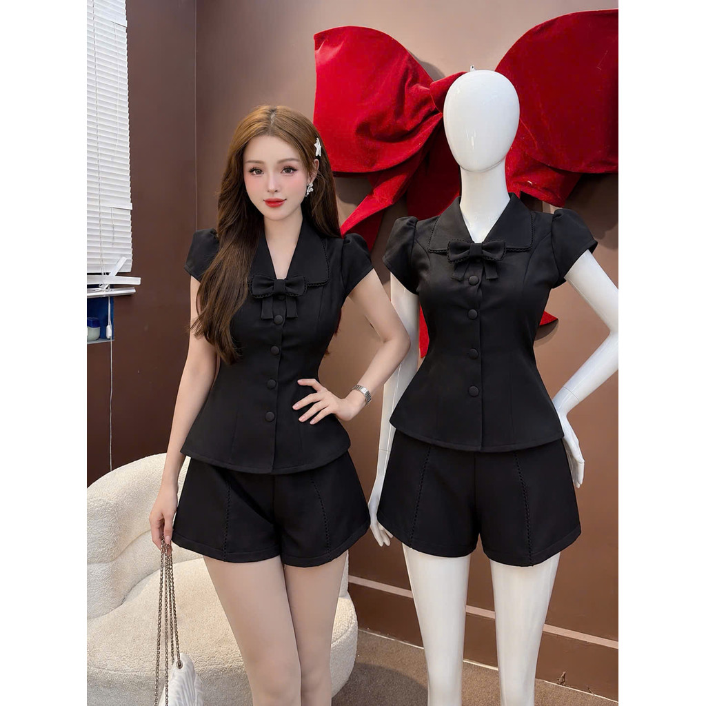 Set Bộ Nữ Ngắn COTTON Thiết Kế Thời Trang KÈM TAG NƠ RỜI Mới HIYU 66 STORE