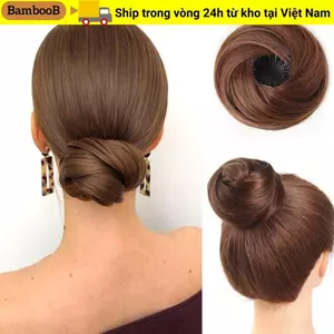 BAMBOOB Kẹp Tóc Bun, Vòng Tròn Co Giãn Kẹp Tóc Tổng Hợp Phần Mở Rộng Tóc, Tóc Giả Kết Cấu Thẳng Mini Lộn Xộn Donut Updo Tóc Giả Thay Thế