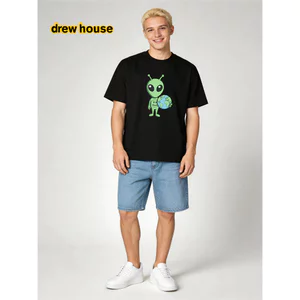 Ngôi nhà hoạt hình in hình cotton ngắn tay mùa hè mới Áo thun nam nữ kiểu Mỹ giản dị 0612