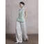 Xuân Hè Phong Cách Trung Hoa Cổ Đứng Cát Màu Trơn Áo Sơ Mi Không Tay Sườn Xám Cải Thiện Slim-Fit Ôm Hơn Nhìn Đơn Giản Đẹp Trai