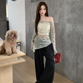 Áo thun dài tay trễ vai kiểu dáng ôm sát thời trang dành cho nữ, vạt áo bất đối xứng.