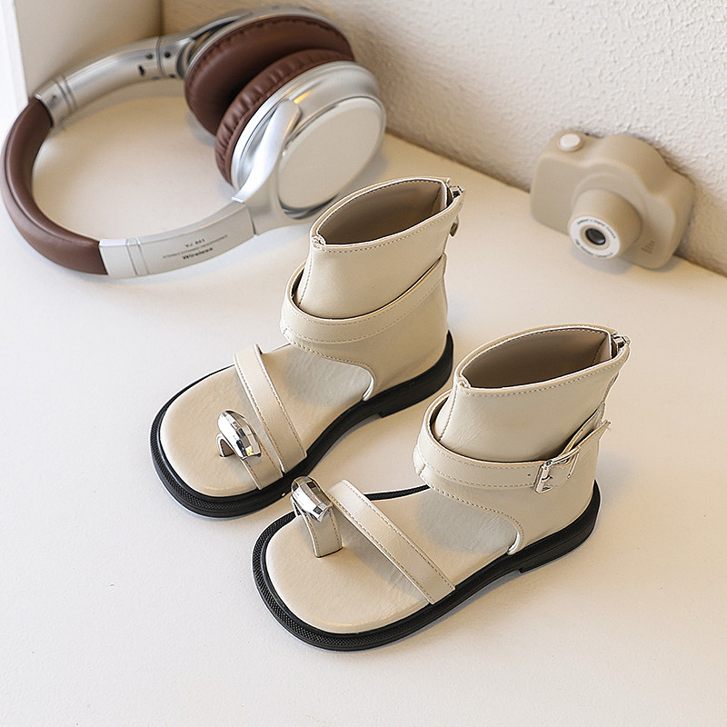 Giày sandal ống cao bé gái kẹp ngón kim loại, đế mềm êm chân, chống trượt mùa hè