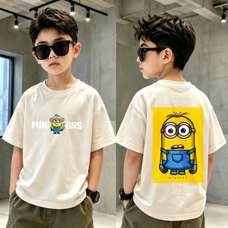Áo thun trẻ em (2-12 tuổi), 100% cotton, tay ngắn, cổ tròn họa tiết Minion.