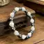 Vòng tay năng lượng Hematite màu trắng Unisex - Hạt trắng / đen bóng Miếng đệm bạc - Sự giàu có Sự thịnh vượng Thu hút thủ công